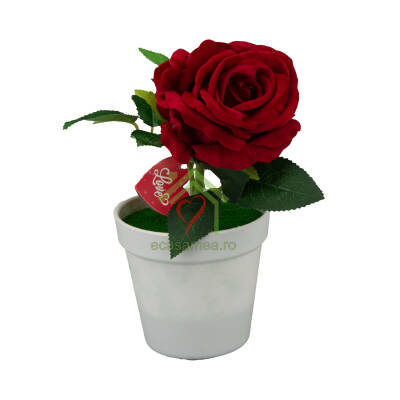 Floare artificiala trandafir ghiveci plastic