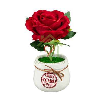 Floare artificiala trandafir ghiveci ceramica