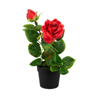 Floare artificiala trandafie ghiveci plastic 30 cm